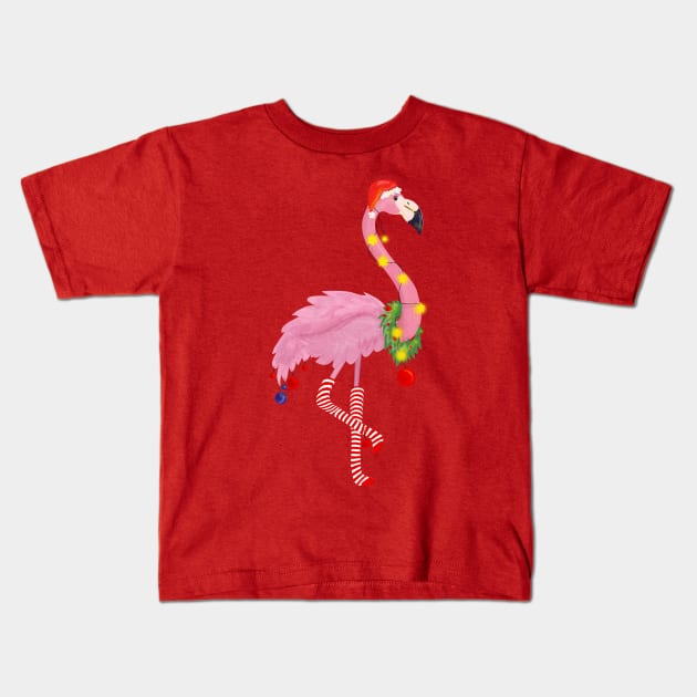 Cute and Fun Tropical Flamingo Christmas Kids T-Shirt by Dibble Dabble Designs